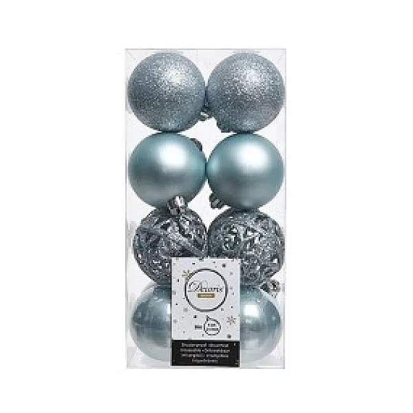 Decoris Box A 16 Kerstballen Kunststof Mix O6Cm Blauw Mist> Kerstballen