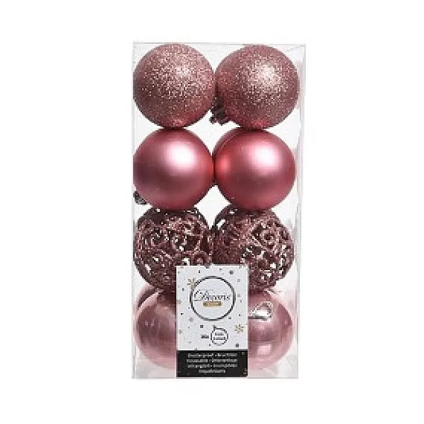 Decoris Box A 16 Kerstballen Kunststof Mix Open O6Cm Wilde Roos> Kerstballen