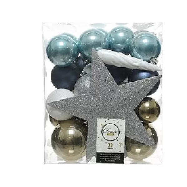 Decoris Kerstballen Set Met Piek 33 Delig Kunststof> Piek