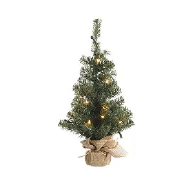 Everlands Mini Kunstkerstboom Jute Zak 60Cm + Licht> Kunstkerstboom Met Verlichting