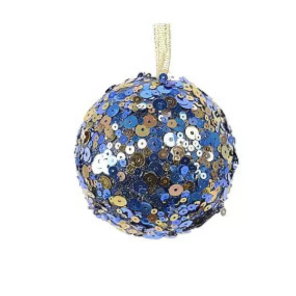 Decoris Kerstbal Foam Paillet O8Cm Nacht Blauw> Kerstballen