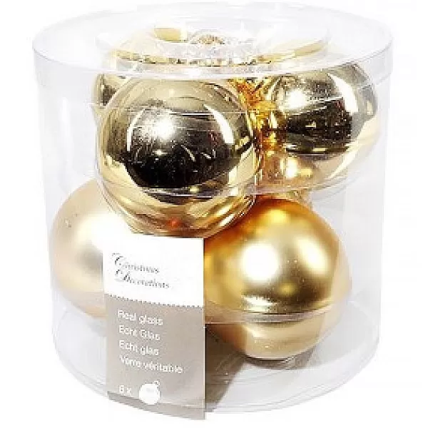 Christmas Decoration Kerstballen Glas 8Cm Goud Koker A 6 Stuks> Kerstballen