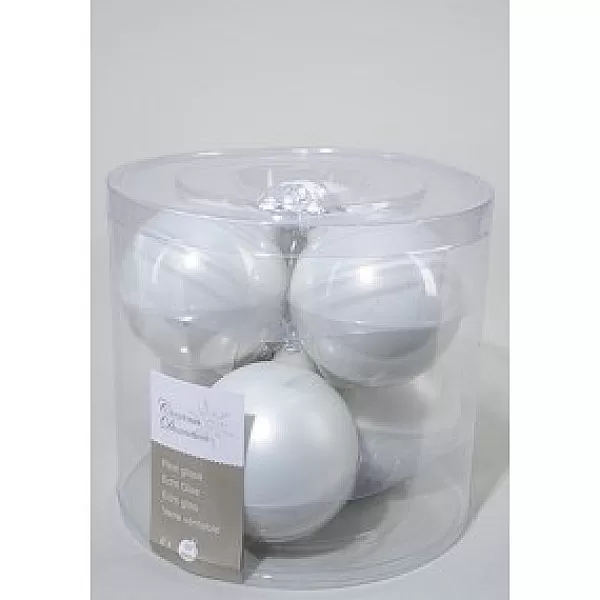 Christmas Decoration Kerstballen Glas 8Cm Winterwit Koker A 6 Stuks> Kerstballen