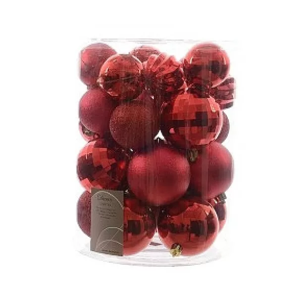 Decoris Kerstballen Kunststof 6-8Cm Kerstrood Koker A 30 Stuks> Kerstballen