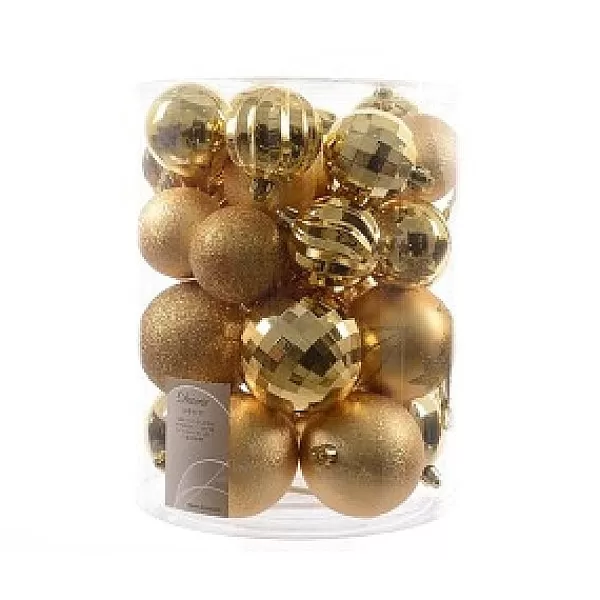 Decoris Kerstballen Kunststof 6-8Cm Lichtgoud Koker 30 Stuks> Kerstballen