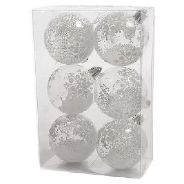 KSD Electrical Kerstballen Kunststof 6Cm Glitter Transparant/Wit Doos A 6Stuks> Kerstballen