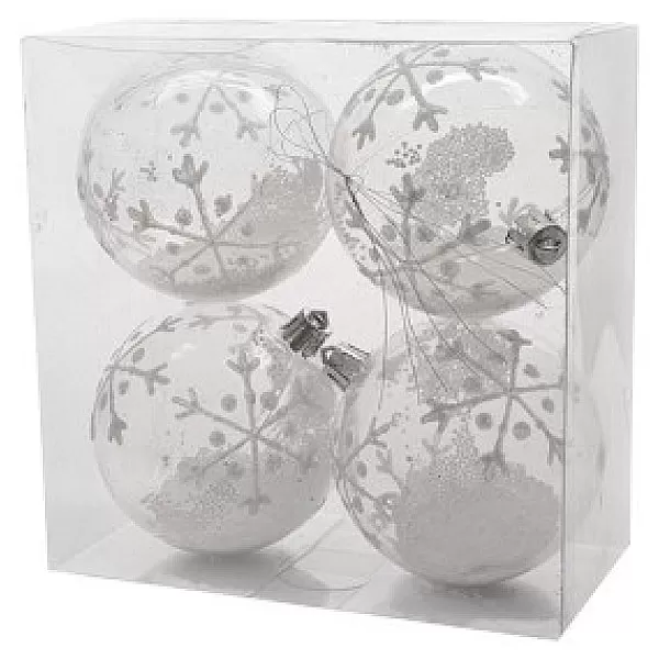 KSD Electrical Kerstballen Kunststof 8Cm Glitter Transparant/Wit Doos A 4 Stuks> Kerstballen