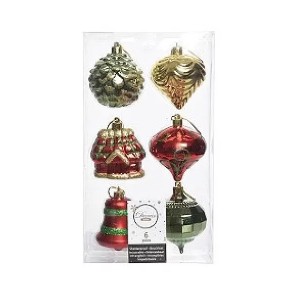 Decoris Kerstballen Kunststof Figuren Doos A 6 Stuks> Kerstballen