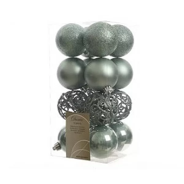 Decoris Kerstballen Kunststof Mix Eucalyptus 6Cm 16 Stuks> Kerstballen