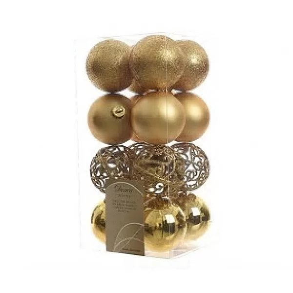 Decoris Kerstballen Kunststof Mix Goud 6Cm 16 Stuks> Kerstballen