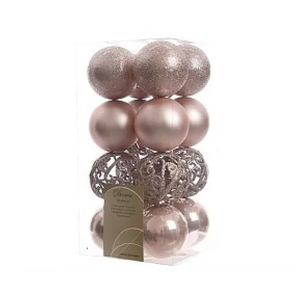 Decoris Kerstballen Kunststof Mix Poeder Roze 6Cm 16 Stuks> Kerstballen