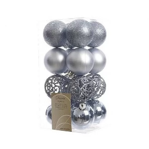 Decoris Kerstballen Kunststof Mix Zilver 6Cm 16 Stuks> Kerstballen