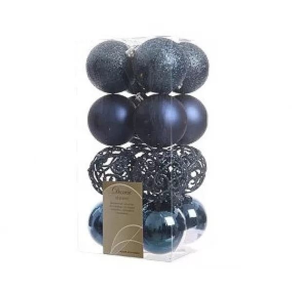 Decoris Kerstballen Kunststof Nachtblauw 6Cm 16 Stuks> Kerstballen