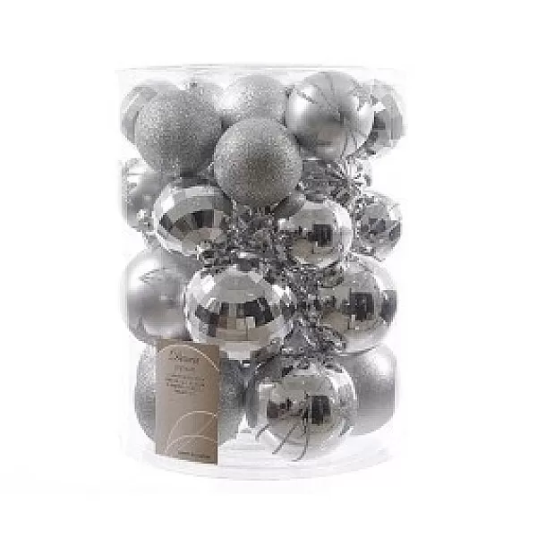 Decoris Sterren Kunststof Kerstballen 7,5 Cm Zilver Koker 30 Stuks> Kerstballen